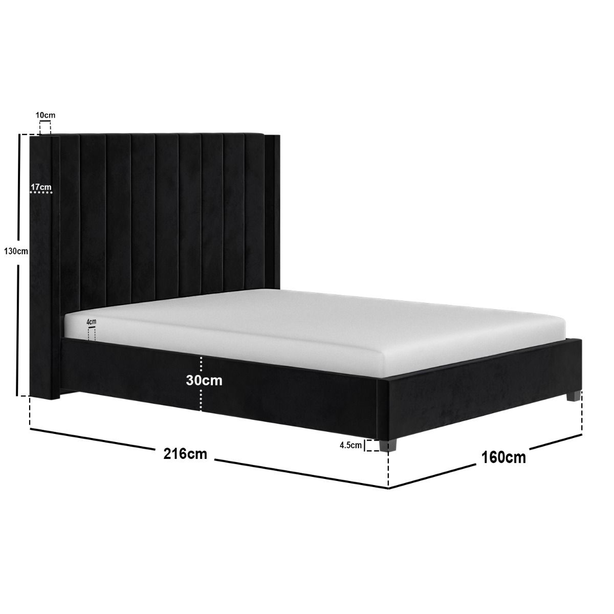 Flair Tiggy Kingsize Ottoman Bed with Winged Headboard Black Velvet