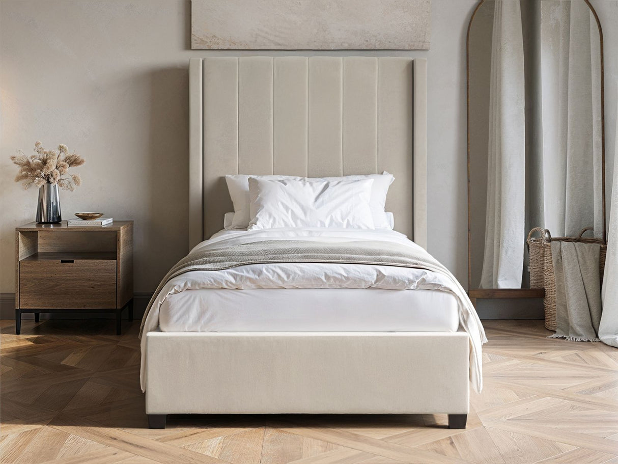 Flair Tiggy Single Ottoman Bed Velvet Beige