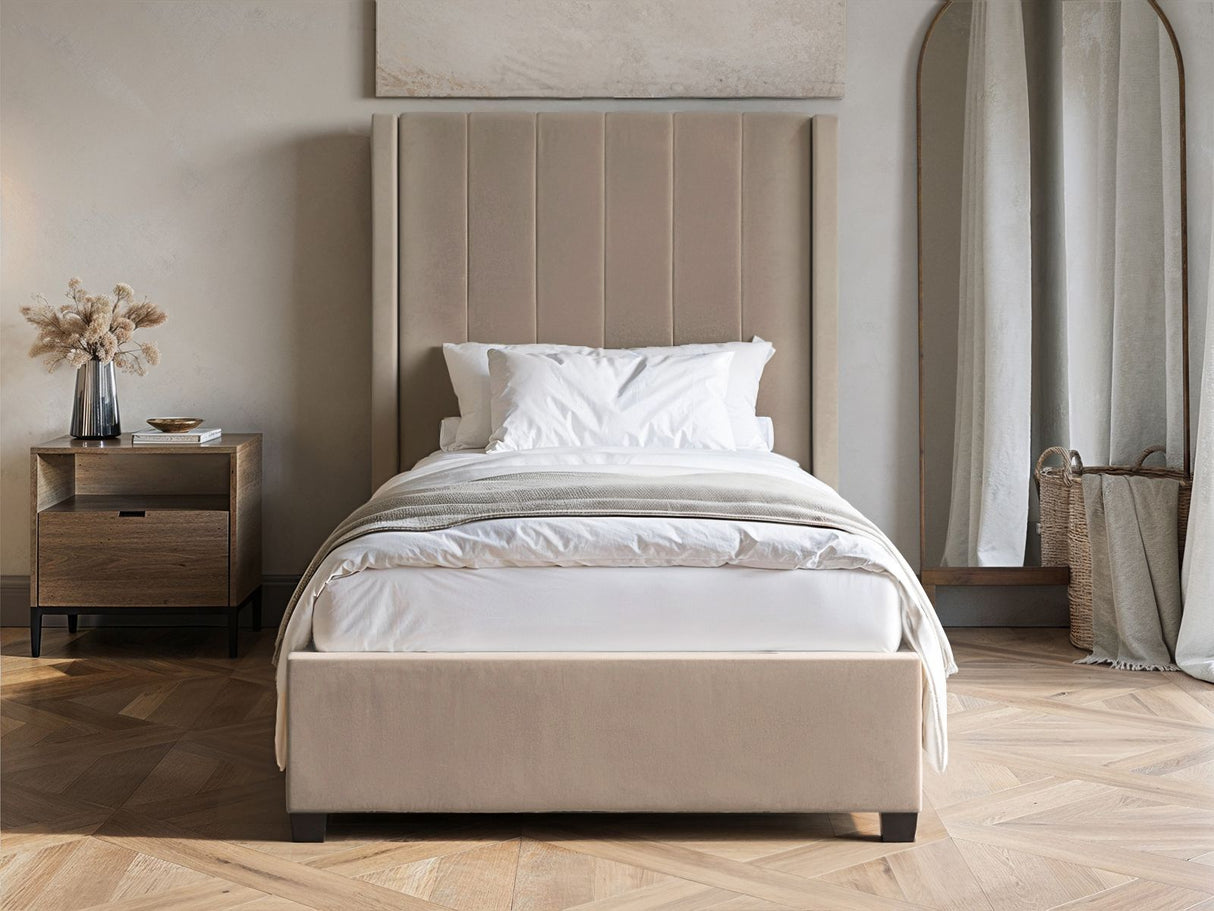 Flair Tiggy Single Ottoman Bed Velvet Beige
