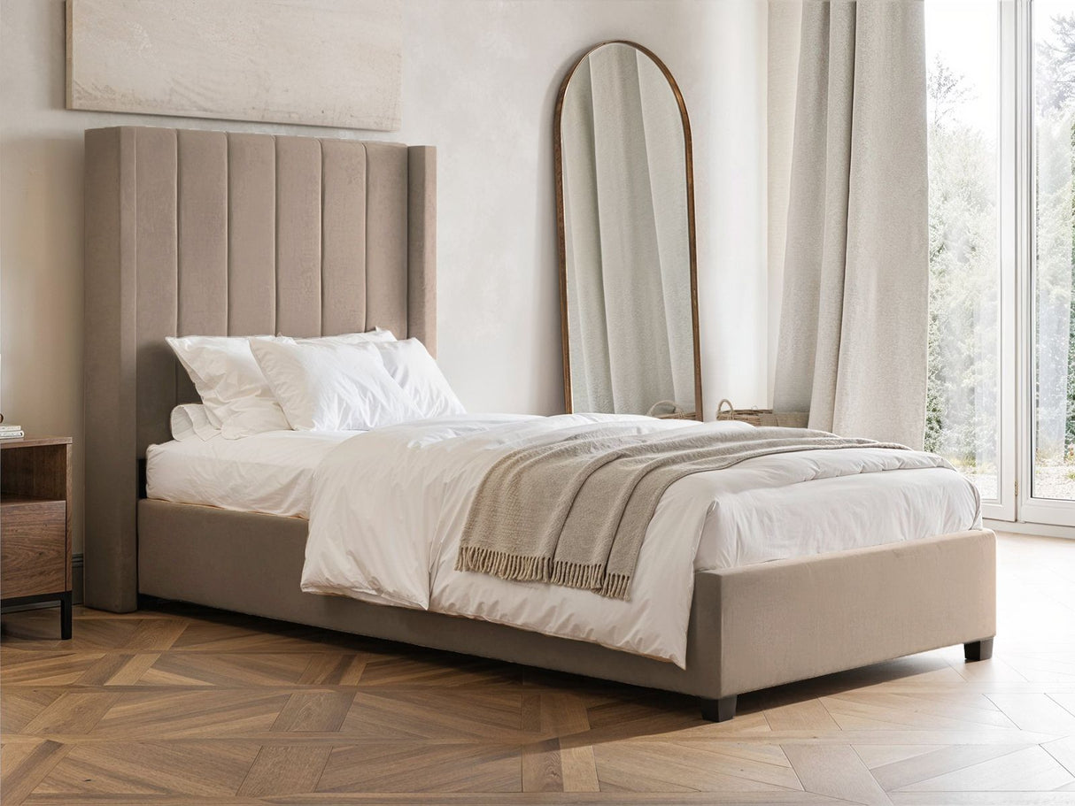 Flair Tiggy Single Ottoman Bed Velvet Beige