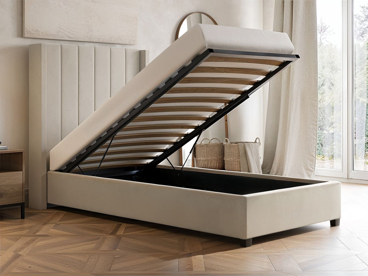 Flair Tiggy Single Ottoman Bed Velvet Beige