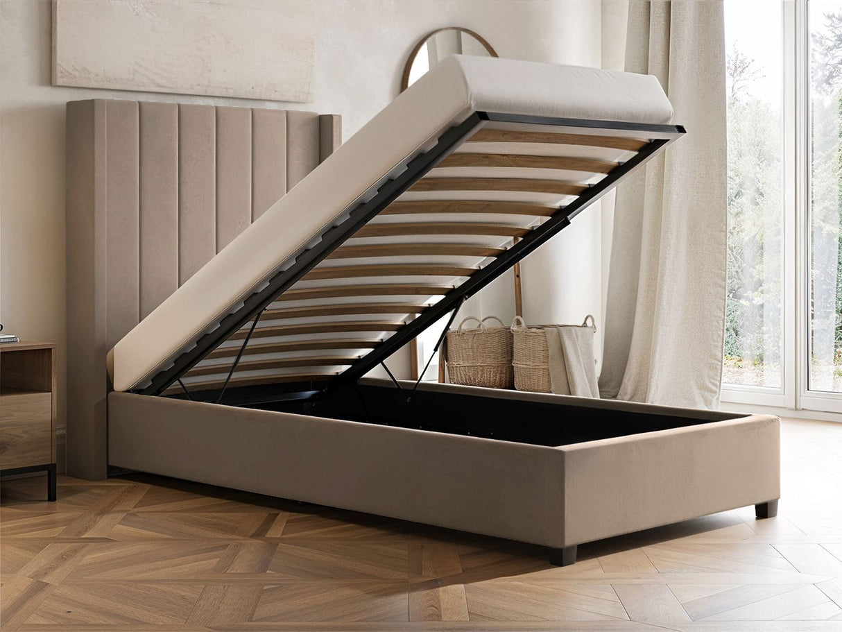 Flair Tiggy Single Ottoman Bed Velvet Beige