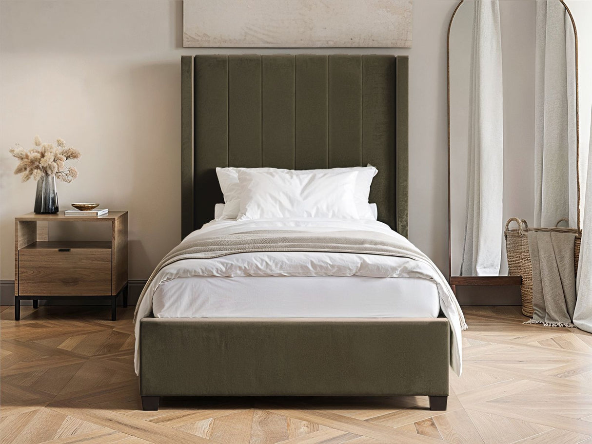 Flair Tiggy Single Ottoman Bed Velvet Khaki Green