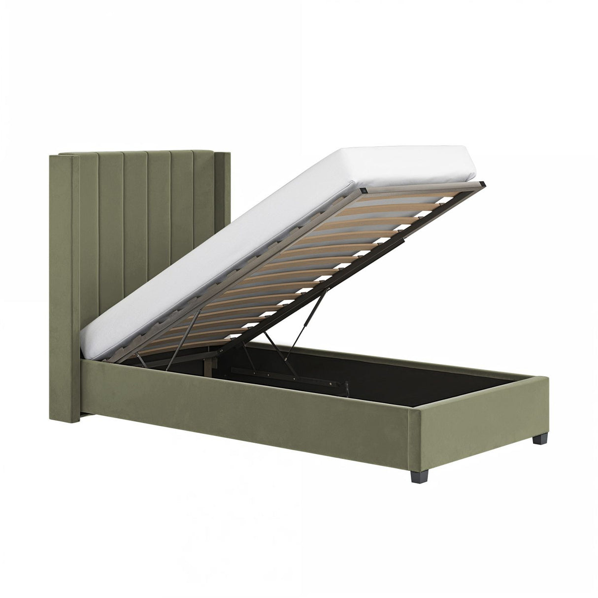 Flair Tiggy Single Ottoman Bed Velvet Khaki Green