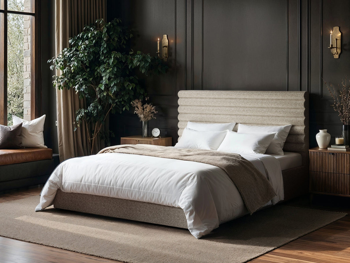 SOLACE+CO Velora Kingsize Ottoman Bed Brown Chenille