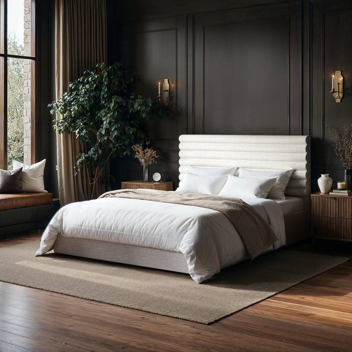SOLACE+CO Velora Double Ottoman Bed Beige Chenille