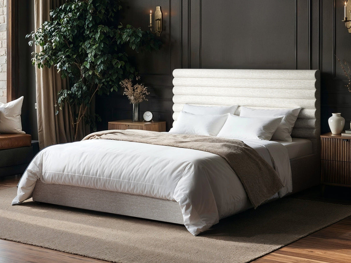 SOLACE+CO Velora Kingsize Ottoman Bed Beige Chenille
