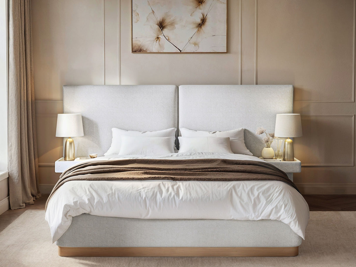 SOLACE+CO Vera Bed Frame with Integrated Bedside Tables Cream Double