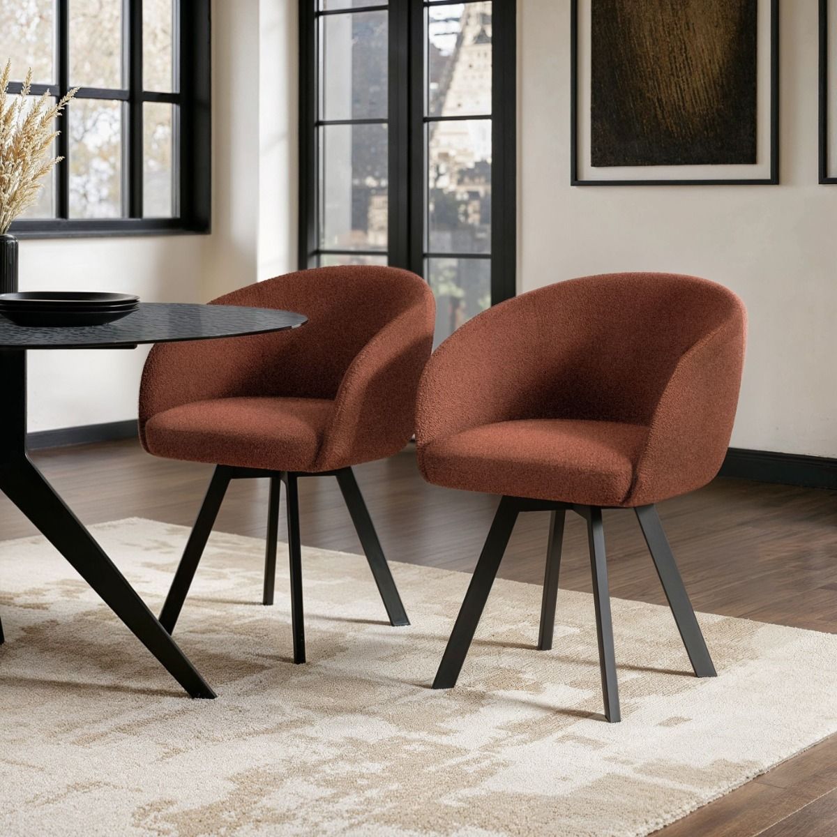 SOLACE+CO Vito Dining Chair Set of 2 Brown Boucle