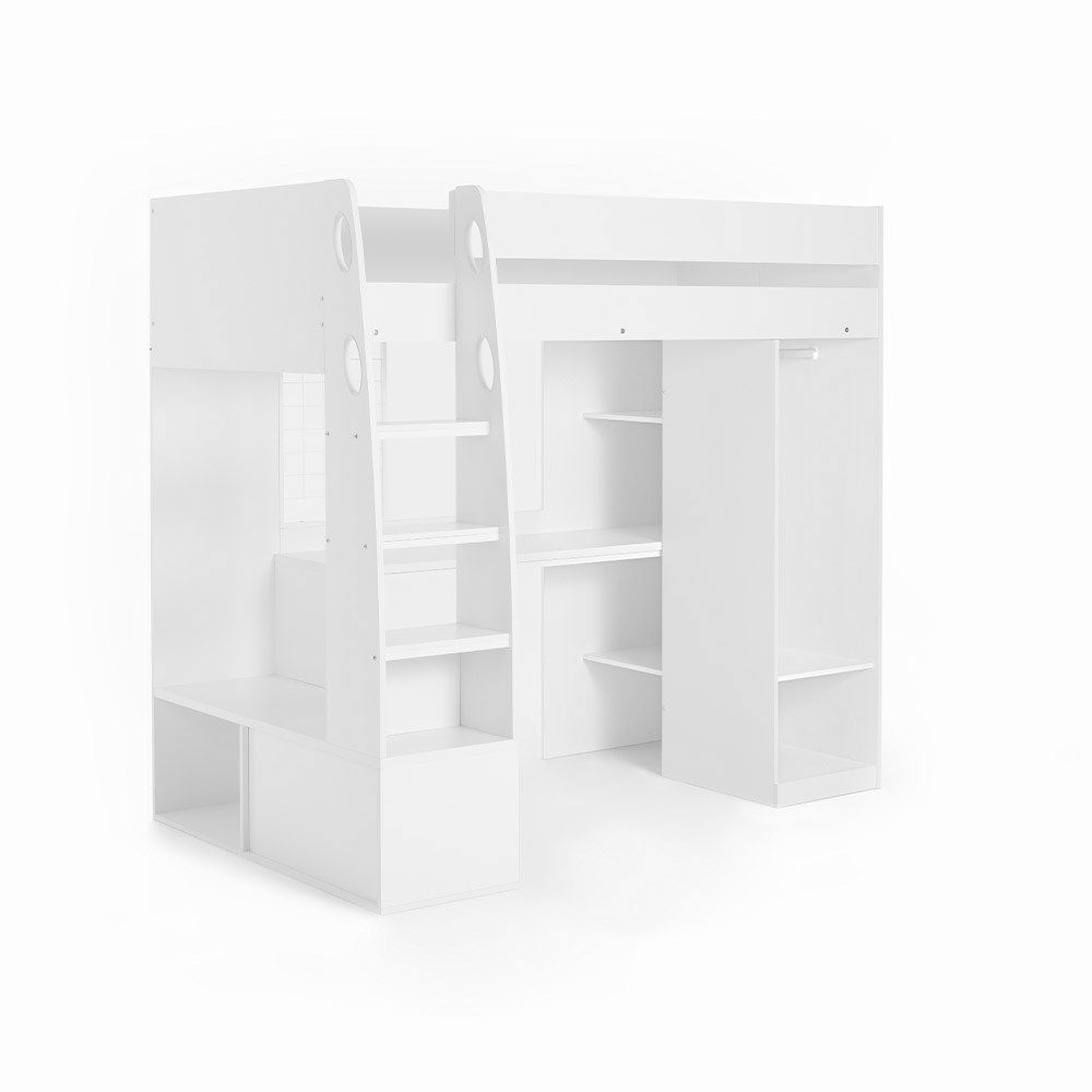 Flair Harry High Sleeper with Desk & Wardrobe White