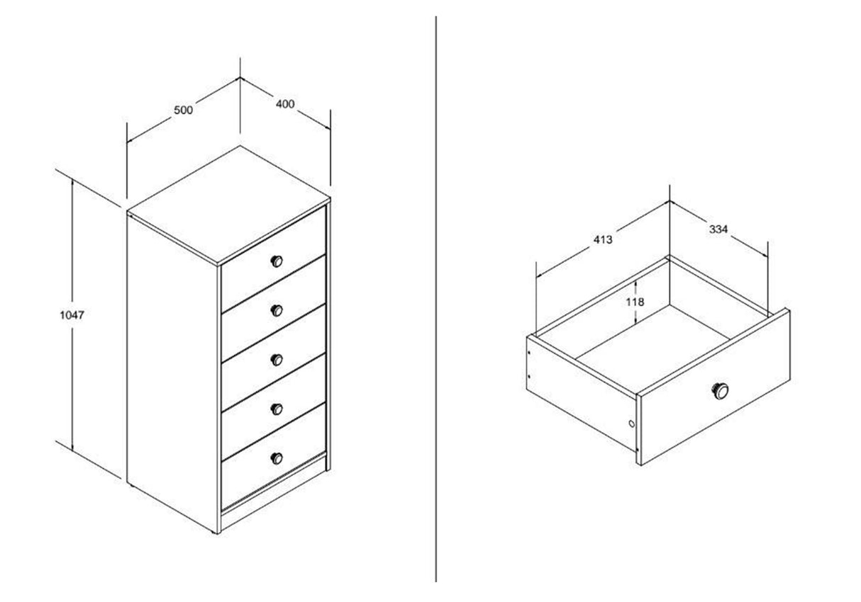 Flair Wizard Chest of 5 Drawers Grey