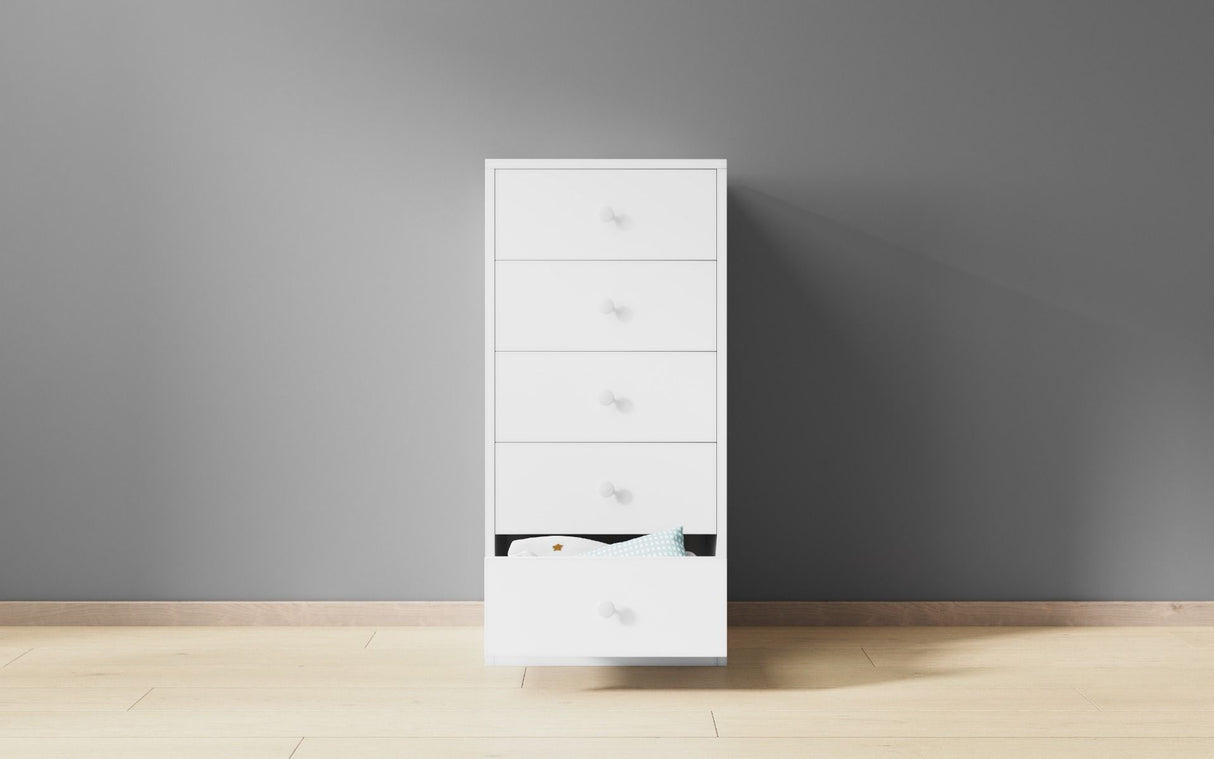 Flair Wizard Chest of 5 Drawers White