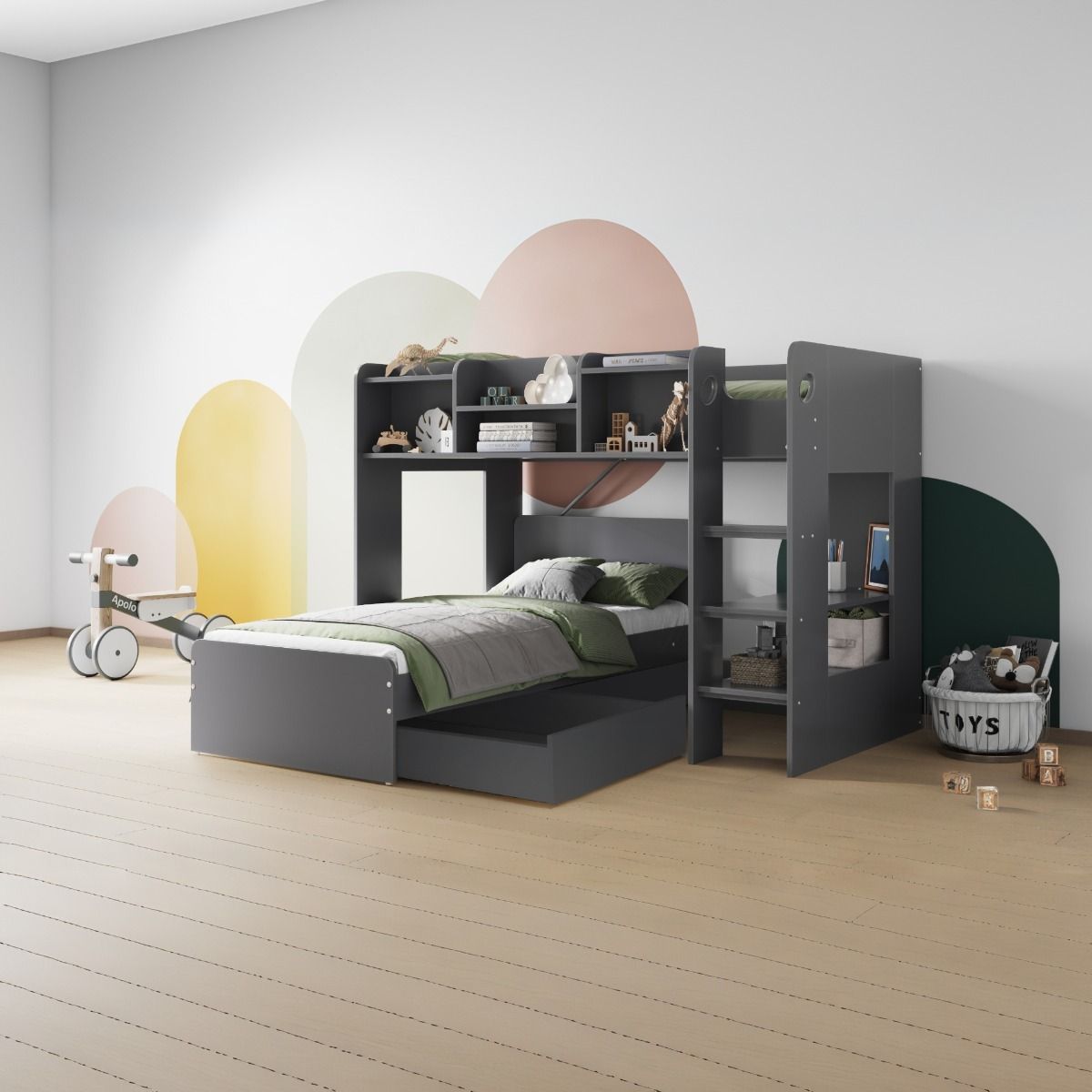 Flair Wizard Junior L Shaped Bunk Bed Grey