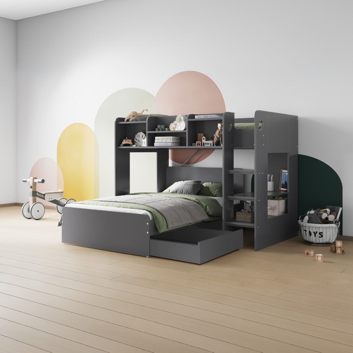 Flair Wizard L Shaped Triple Bunk Bed Grey