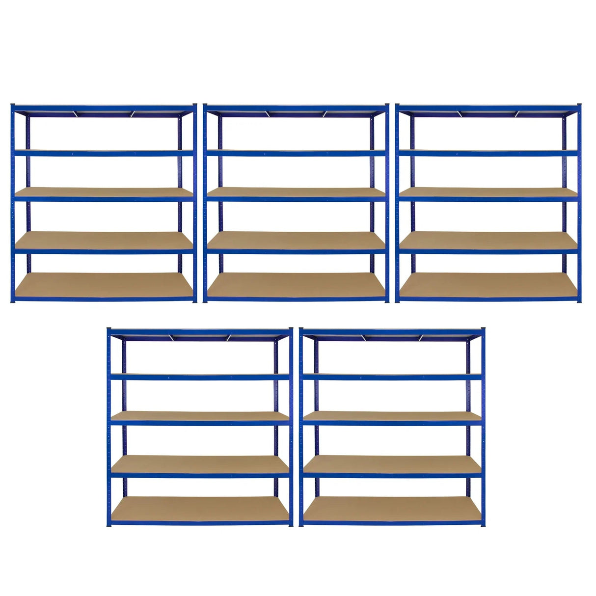 Monster Racking T-Rax 5 x Extra Wide Storage Shelves, Blue, 160cm W, 60cm D