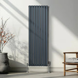 Oval Column Radiator & Valves - 1600mm x 480mm – Anthracite Grey
