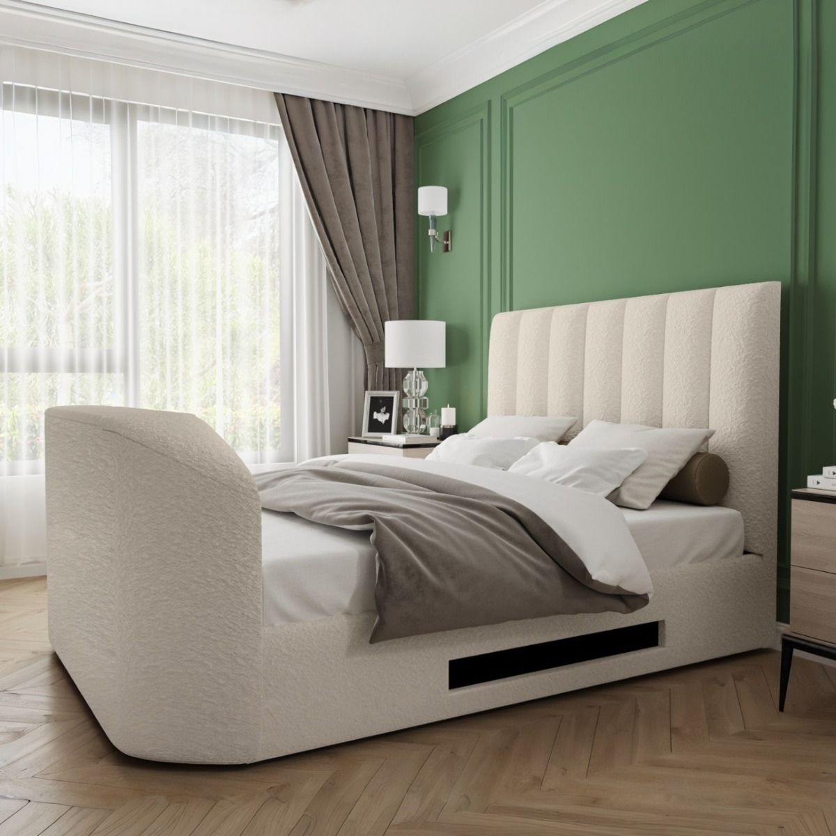 Flair Megane Kingsize Side Lift TV Ottoman Bed Cream Boucle