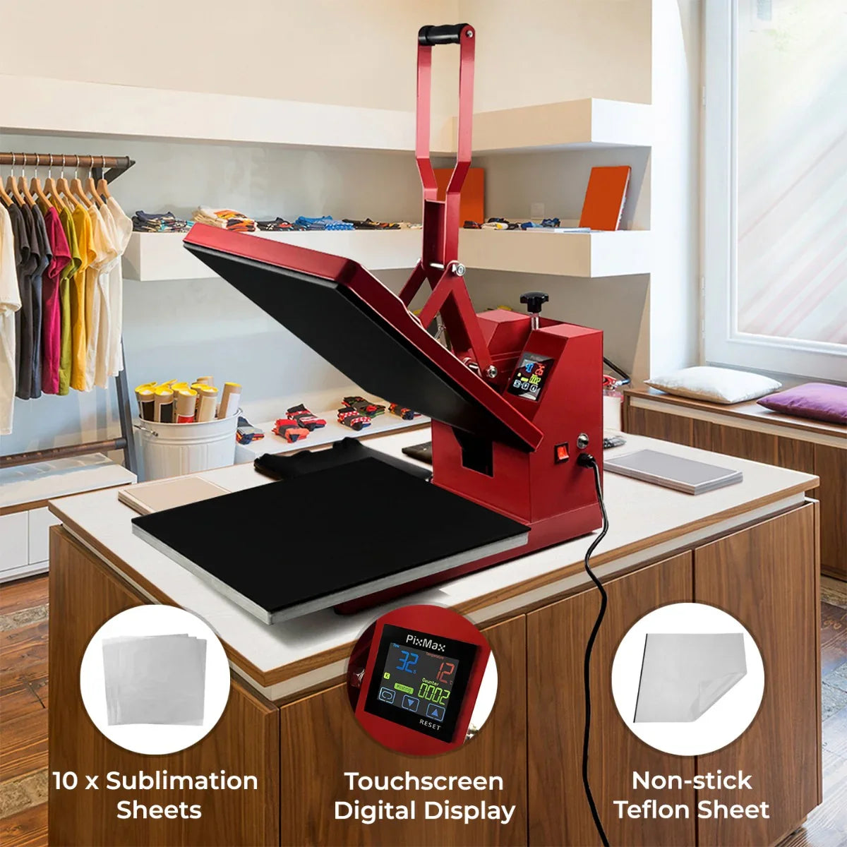 50cm Clam Heat Press, PTFE Sheet & Sublimation Paper