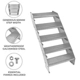 Adjustable 5 Section Galvanised Staircase - 600mm Wide