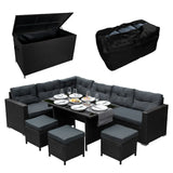 Rattan Corner Set & Storage Box - Black