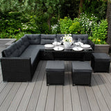 Rattan Corner Set & Storage Box - Black