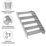 Adjustable 5 Section Galvanised Staircase - 900mm Wide