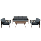 Aluminium 4 Piece Sofa Set - Wood Effect