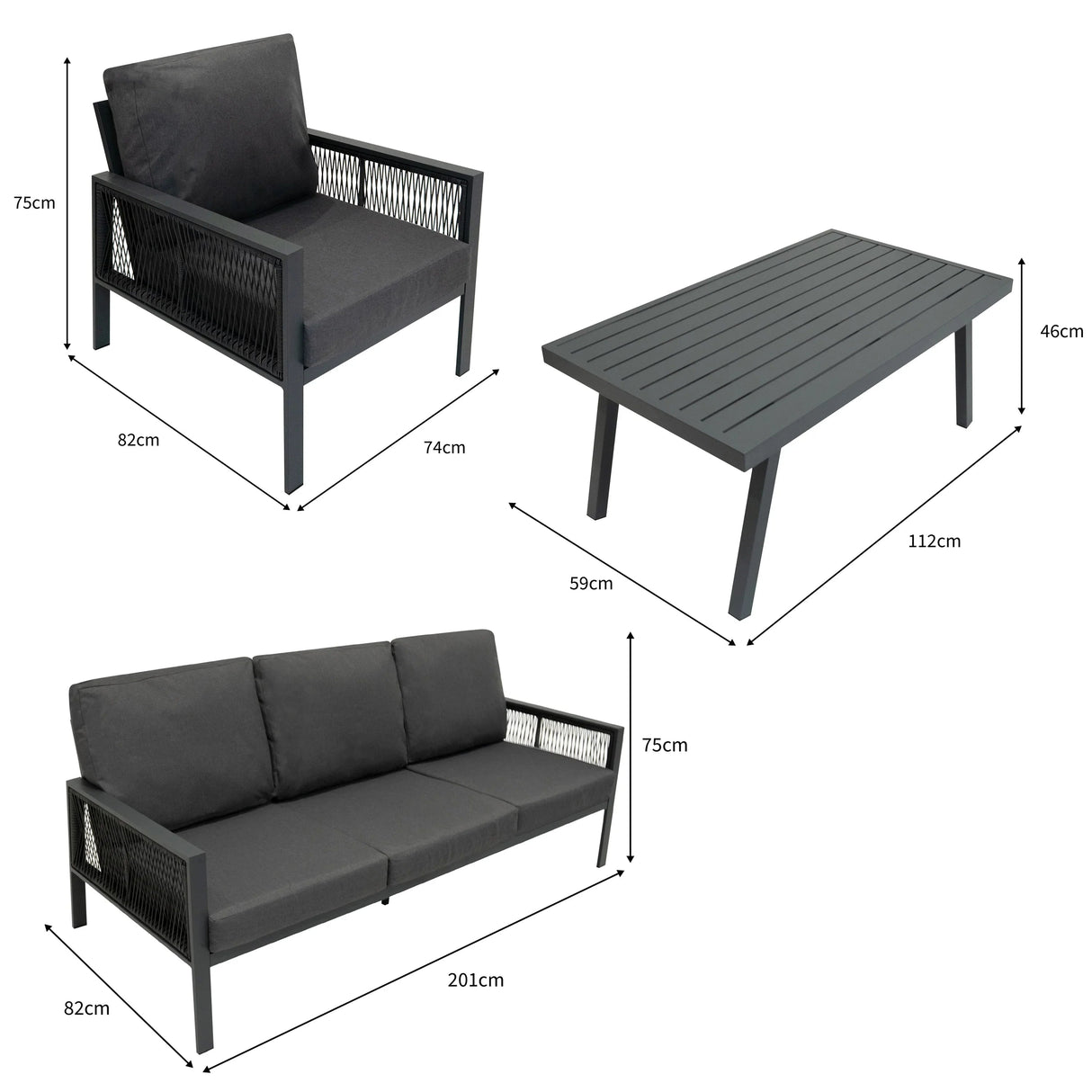 Aluminium 4 Piece Sofa Set - Anthracite Grey