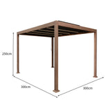 Wood Effect Aluminium Pergola with LED Lights - 3m x 3m