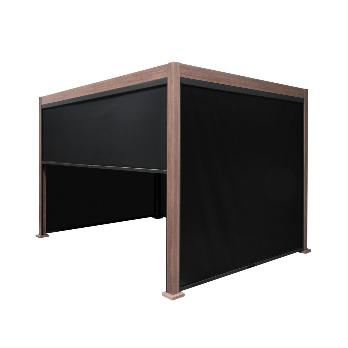 Wood Effect Aluminium Pergola With Blinds - 3m x 3m