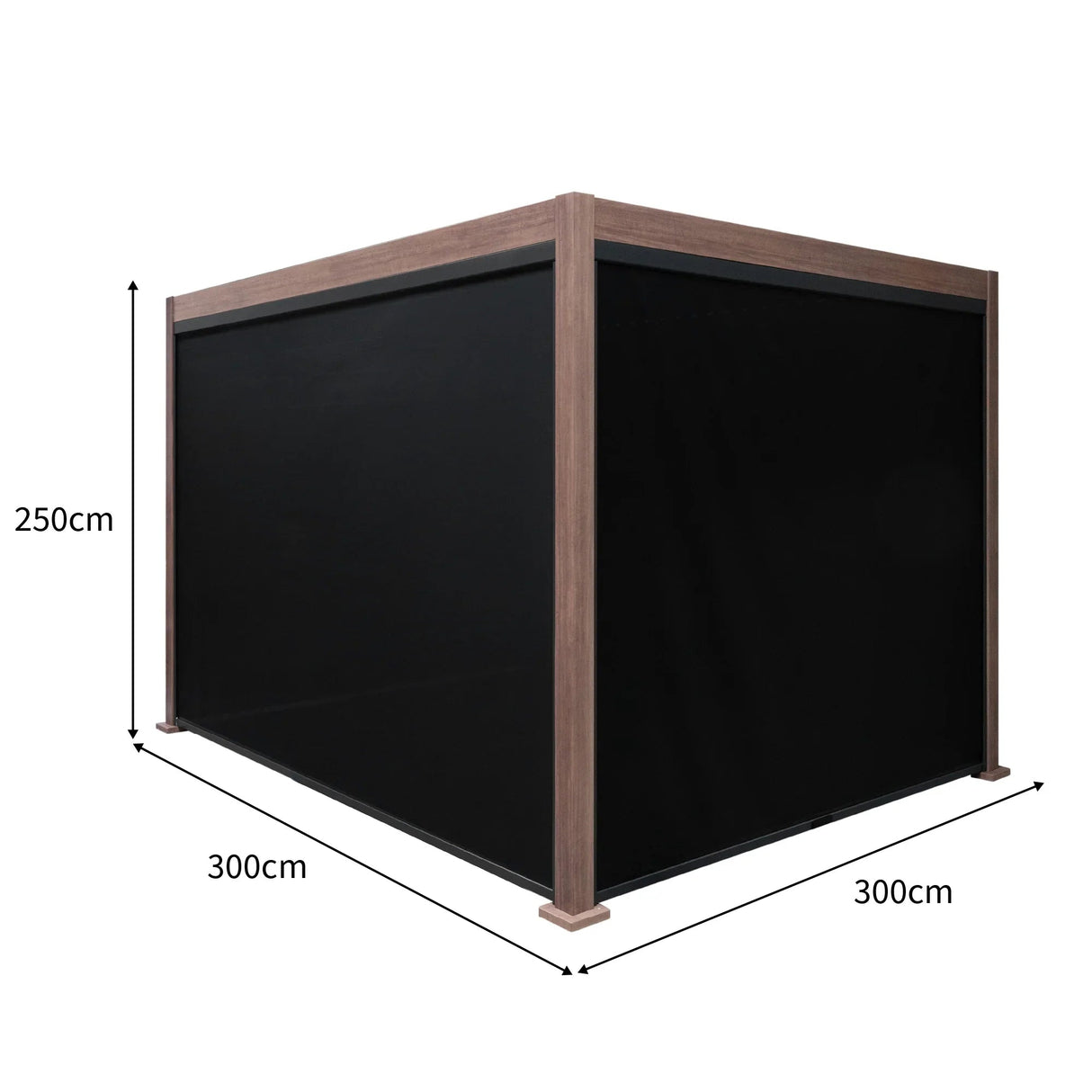 Wood Effect Aluminium Pergola With Blinds - 3m x 3m