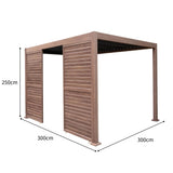 Wood Effect Aluminium Pergola With LED Lights & 2 x Side Panels - 3m x 3m