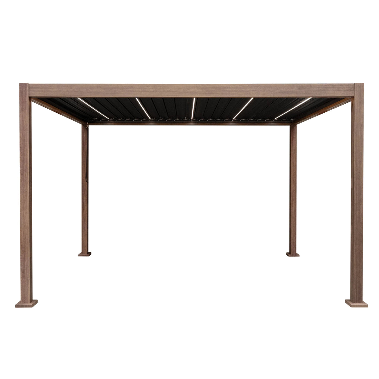 Wood Effect Aluminium Pergola With LED Lights - 4m x 3m
