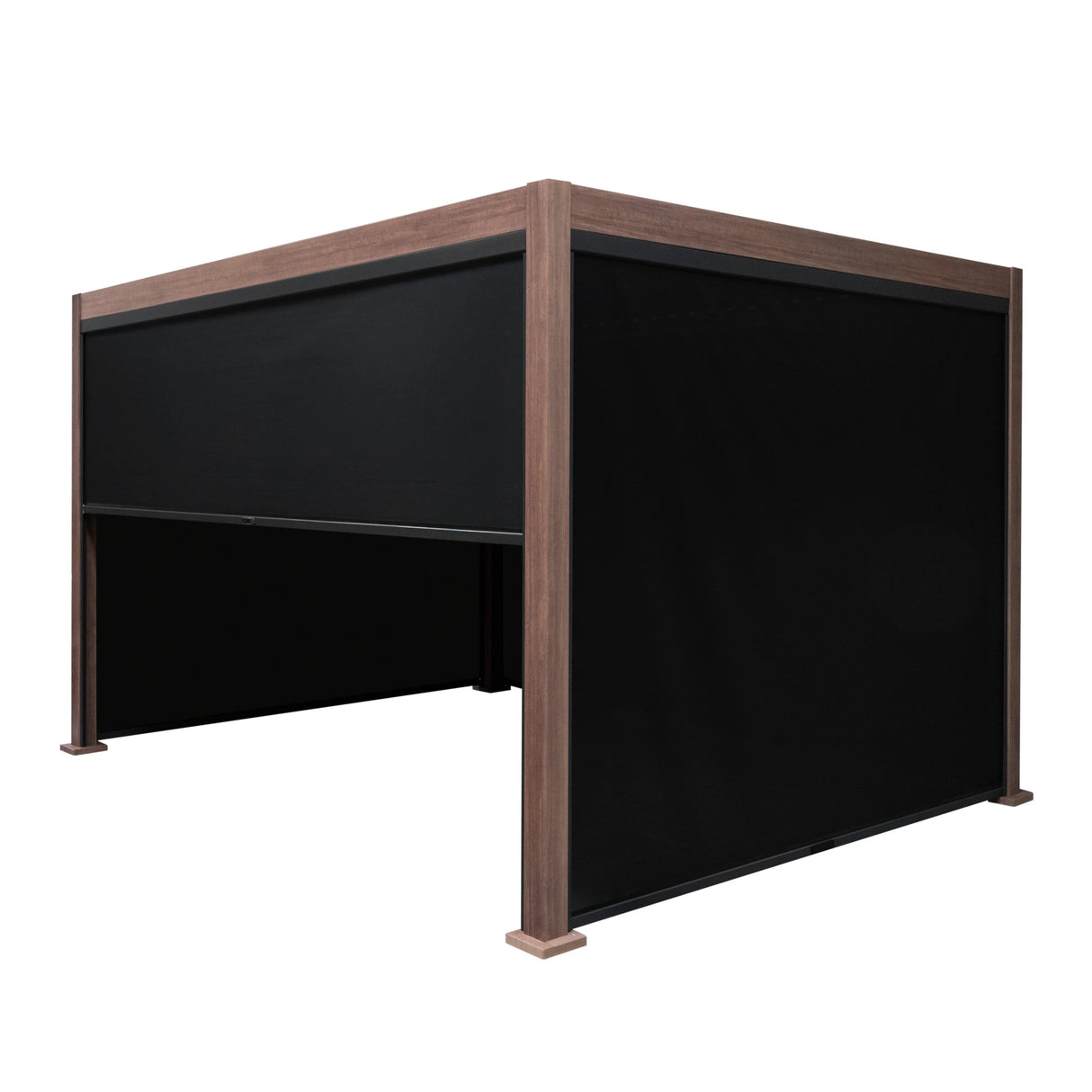 Wood Effect Aluminium Pergola With Blinds - 4m x 3m