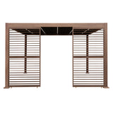 Wood Effect Aluminium Pergola With LED Lights & 2 x Side Panels - 4m x 3m