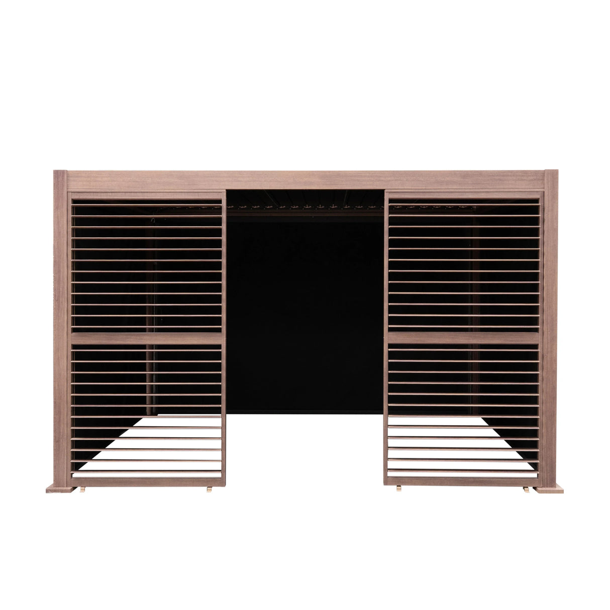 Wood Effect Aluminium Pergola With Blinds & 2 Louvre Panels - 4m x 3m