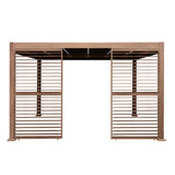 Wood Effect Aluminium Pergola With Blinds, 2 x Side Panels & LED Lights - 4m x 3m