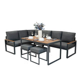 Aluminium Corner Sofa Set - Wood Effect
