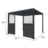 Anthracite Aluminium Pergola With LED Lights & 2 x Shutter Panels - 3m x 3m