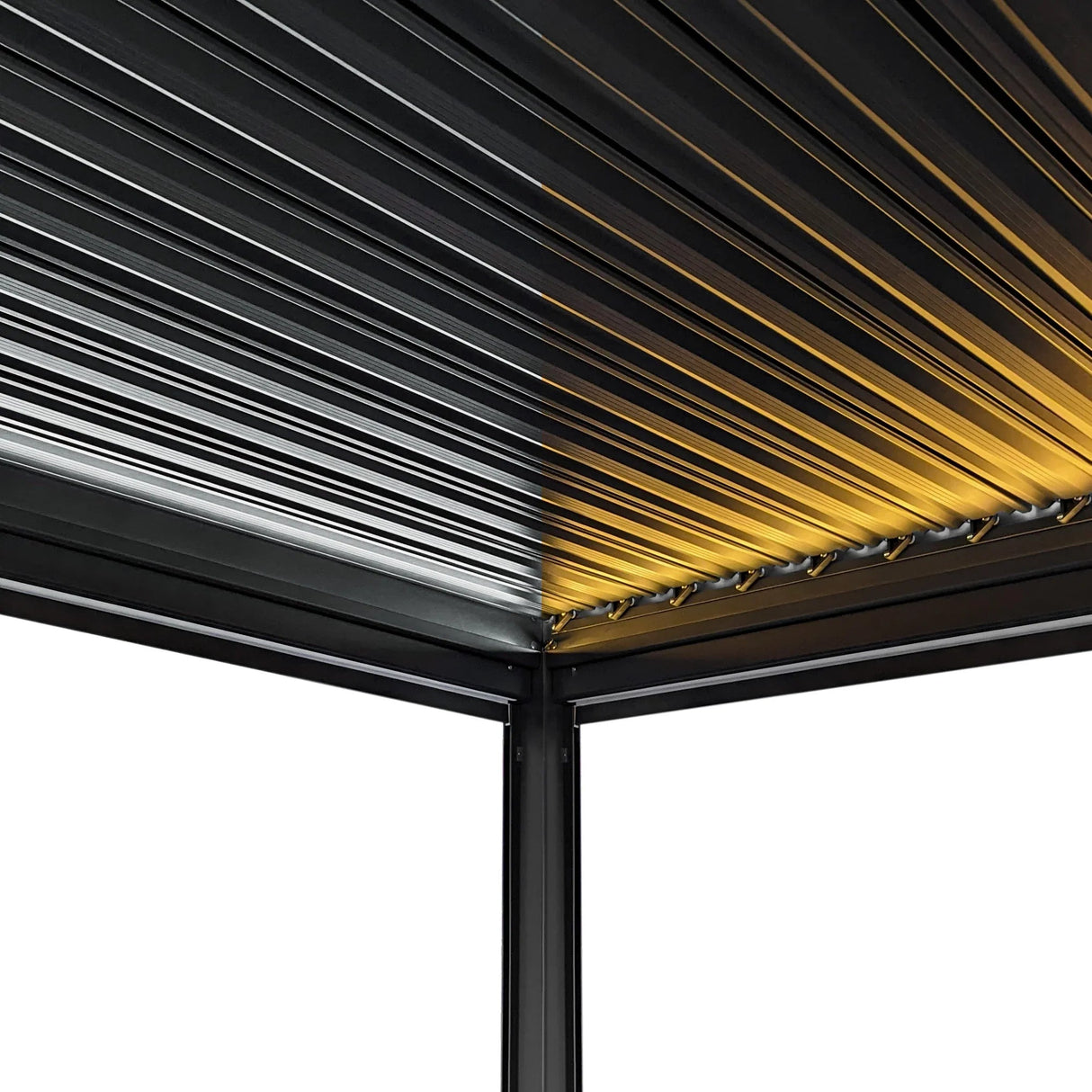 Anthracite Aluminium Pergola With White Blinds, 2 x Side Panels & LED Lights - 3m x 3m