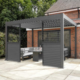 Anthracite Aluminium Pergola With LED Lights & 2 x Shutter Panels - 3m x 4m