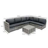 Rattan Modular 7 Piece Furniture Set - Grey