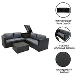 Rattan Modular 6 Piece Furniture Set – Black