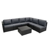 Rattan Modular 7 Piece Furniture Set & 700L Storage Box - Black