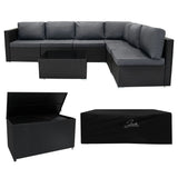 Rattan Modular 7 Piece Furniture Set & 996L Storage Box - Black
