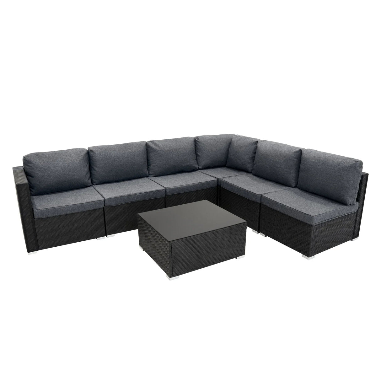 Rattan Modular 7 Piece Furniture Set & 996L Storage Box - Black