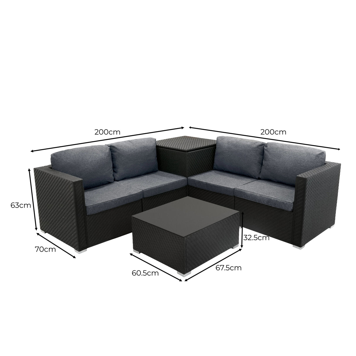 Rattan Modular 6 Piece Furniture Set & 700L Storage Box – Black