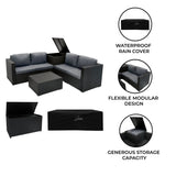 Rattan Modular 6 Piece Furniture Set & 700L Storage Box – Black