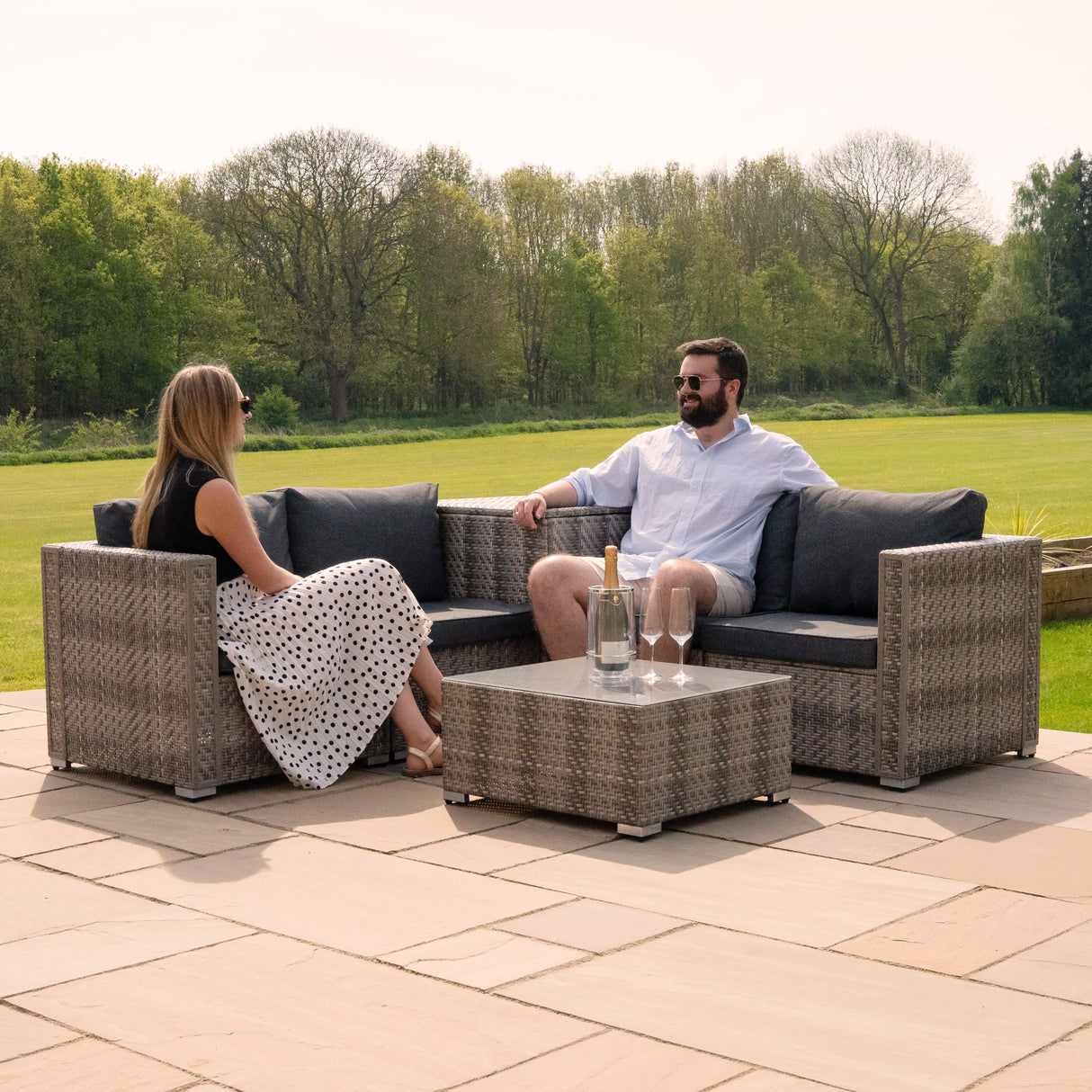 Rattan Modular 6 Piece Furniture Set & 700L Storage Box – Grey