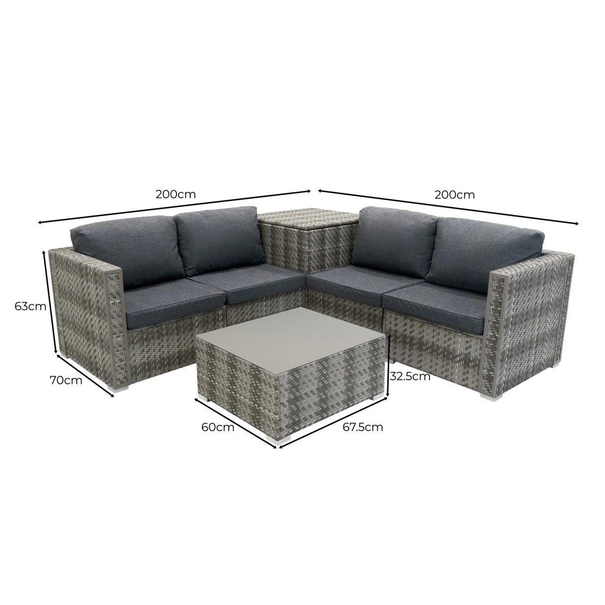 Rattan Modular 6 Piece Furniture Set & 996L Storage Box – Grey